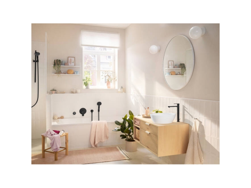 Купить Смеситель для накладной раковины Hansgrohe Rebris S 240 CoolStart со сливным гарнитуром, черный матовый 72580670