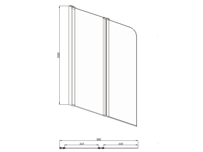 Купить AQ NFB 6222-100 Шторка на ванну двухэлементная, поворотная 1000X1500 профиль хром, стекло прозрачное