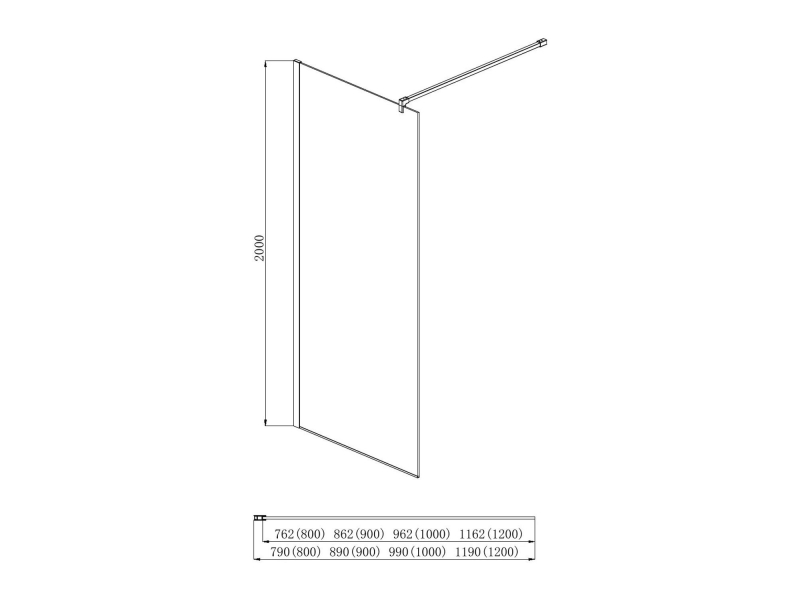 Купить AQ WIW 10020BL Душевая перегородка Walk in с держателем 1000x2000 профиль черный, стекло прозрачное