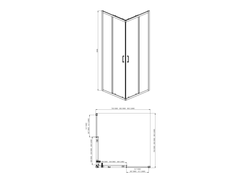 Купить AQ NAA 1142-90 Душевой уголок квадратный, двери раздвижные 900x900x2000 профиль хром, стекло прозрачное