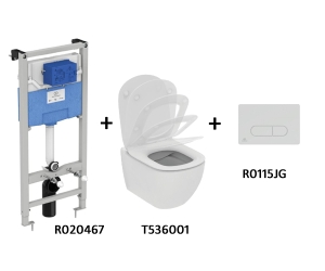 TT00003/115JG CЕТ Промо-комплект Tesi T536001 Подвесной унитаз + Сиденье; R020467 Инсталляция; панель смыва R0115JG В ПОДАРОК