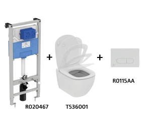 TT00003/115AA CЕТ Промо-комплект Tesi T536001 Подвесной унитаз + Сиденье; R020467 Инсталляция; панель смыва R0115AA В ПОДАРОК