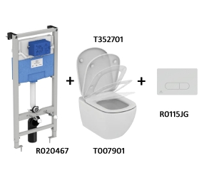 TT00002/115JG CЕТ Промо-комплект Tesi T007901 Подвесной унитаз; T352701 Сиденье; R020467 Инсталляция; панель смыва R0115JG В ПОДАРОК