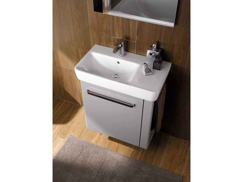 Купить Тумба под раковину Geberit Renova Compact, 60 см, с полотенцедержателем слева/справа, цвет светло-серый глянцевый, 862266000/862066000