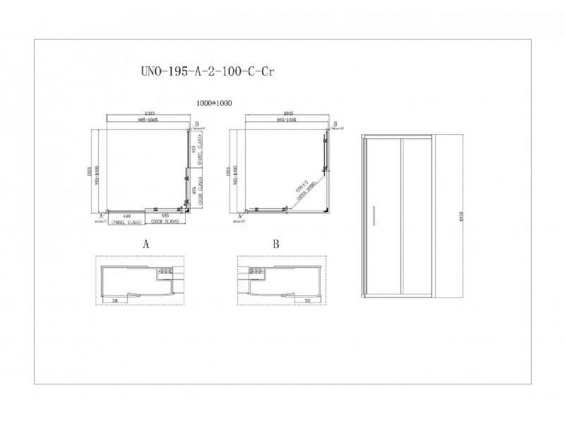Купить Душевой уголок BelBagno Uno-195, UNO-195-A-2-100-C-Cr, 100 х 100 х 195 см, профиль хром, стекло прозрачное