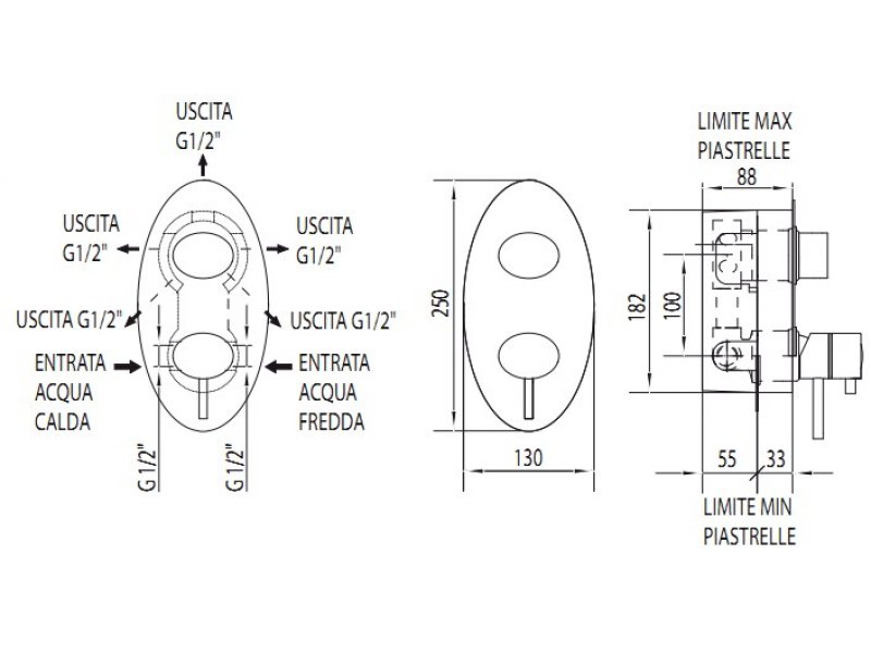Купить Смеситель Bossini Oval/3 Z04206810.030 для душа термостатический
