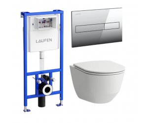Инсталляция Laufen с безободковым унитазом Laufen Pro Rimless 8.6996.6.000.000.R, кнопка, сиденье микролифт, комплект Pack Laufen Pro Rimless