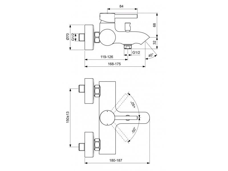 Купить Смеситель Ideal Standard Ceraflex настенный для ванны и душа, хром, BC199AA