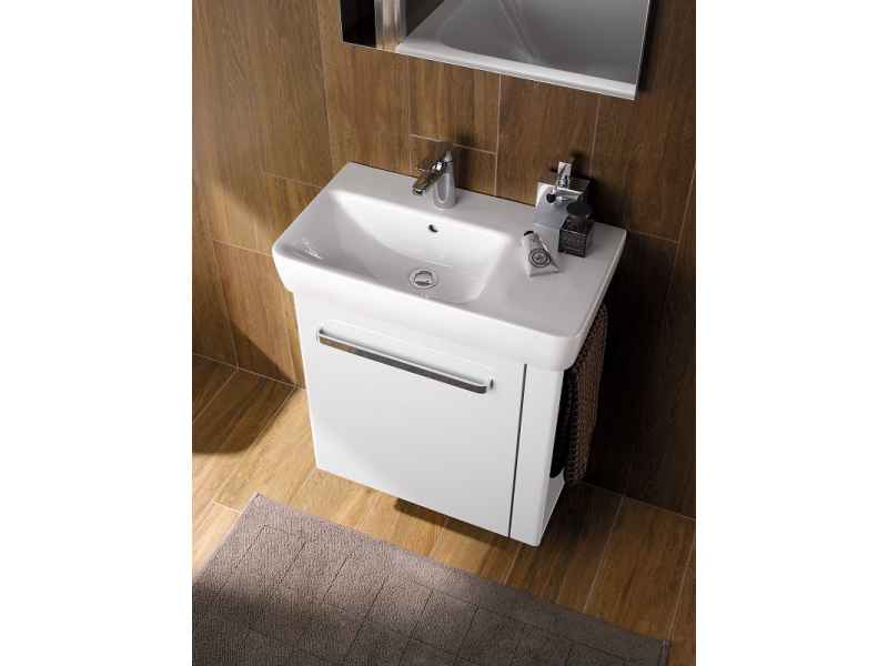 Купить Тумба под раковину Geberit Renova Compact, 60 см, с полотенцедержателем слева/справа, цвет белый глянцевый, 862265000/862065000