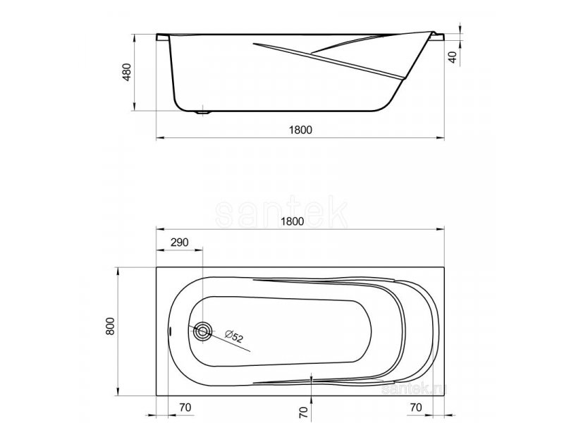 Купить Акриловая ванна Santek Касабланка XL 180x80 без гидромассажа (1WH302482)