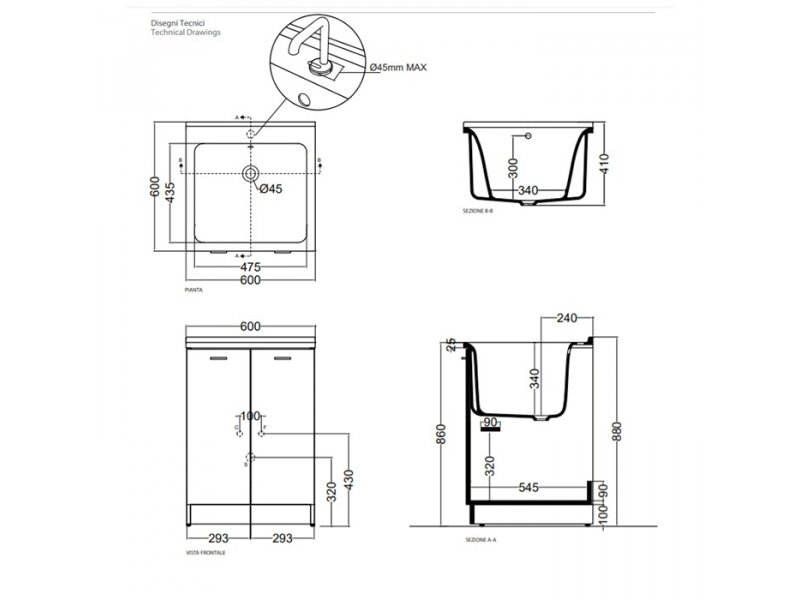 Купить Хозяйственная раковина Kerasan Aquadom 029401*0, 60 x 60 см, без отверстия, без тумбы и сифона 7535, белый