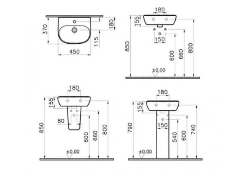 Купить Раковина Vitra Zentrum 5631B003-0001 45 см подвесная, цвет белый
