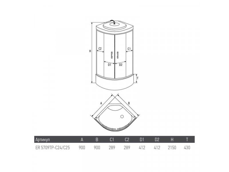 Купить Душевая кабина Erlit Eclipse ER5709TP-C24, 90 x 90 см