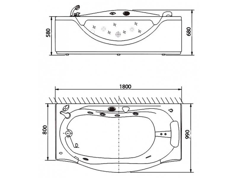 Купить Ванна гидромассажная акриловая Appollo A 0952 180 х 97 см, с подголовником, c гидромассажем, со смесителем