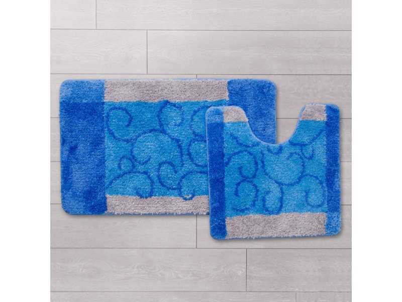 Купить Набор ковриков для ванной комнаты Milardo Fine Lace 50 x 80 см + 50 x 50 см, 350PA68M13, полиэстер-акрил, голубой