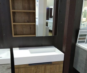 Тумба подвесная 3D фасады с раковиной, изготовление с прямыми фасадами